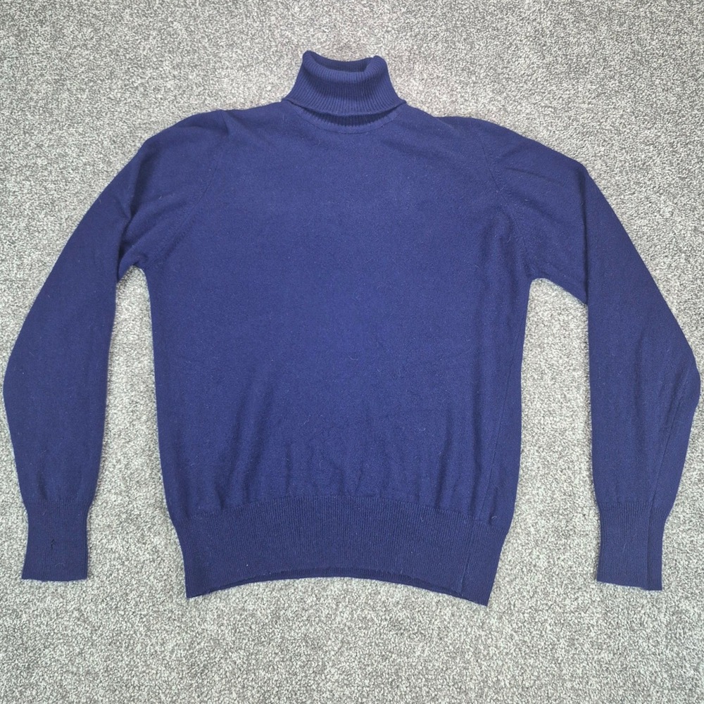 Vintage 100% Cashmere Turtleneck Sweater Men 40 Small Navy Blue Made in Scotland